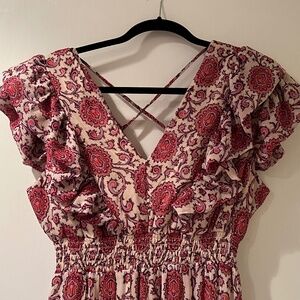 Aqua pink and white ruffle maxi dress. Size L